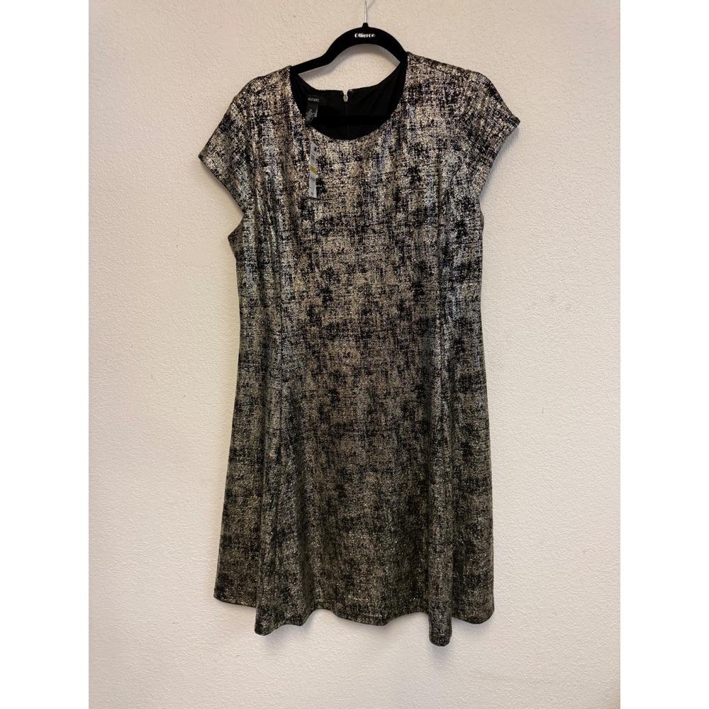 Alfani Women's Size 14 Black Rose Shimmer Metallic Fit & Flare Dress NWT